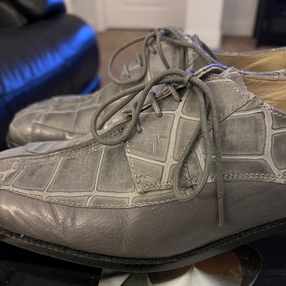 Grey Alligator Block Pattern Italian Leather - image 1